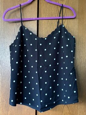 J. Crew Black Polka Dot Scalloped Neck Top
